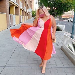 Eloquii Pink Stripe Midi Dress